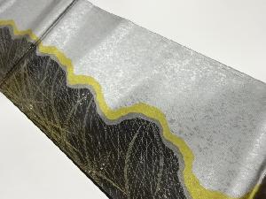 引箔抽象葉模様織出し袋帯